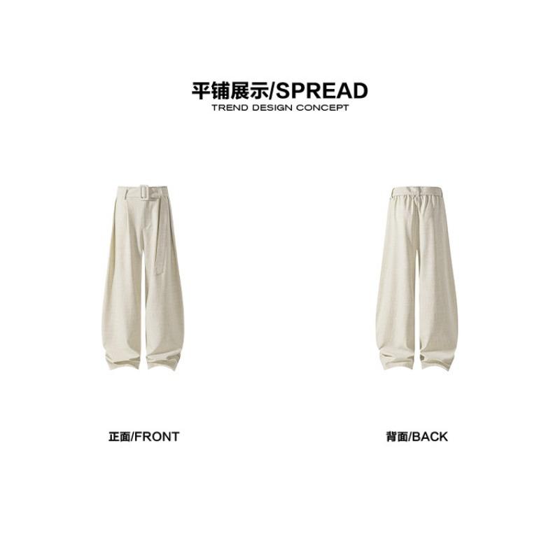 Men Loose Wide Leg Linen Like Curved Cut Casual Long Pants