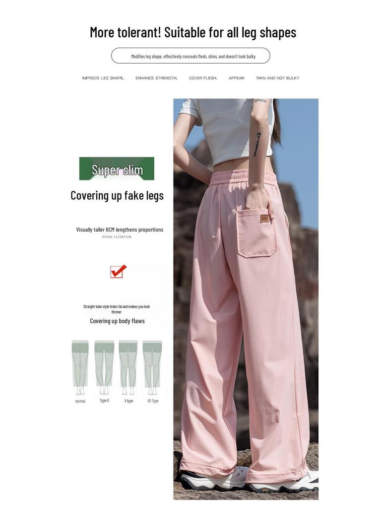 Women's Quick-Dry Ice Silk Wide-Leg Cargo Pants for Hiking & Casual Wear