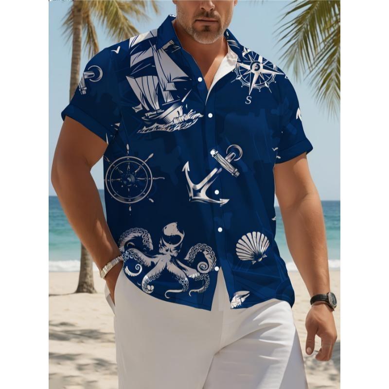Men's Summer Casual Button Down Shirt Abstract Floral Print Short Sleeve Hawaiian Shirt