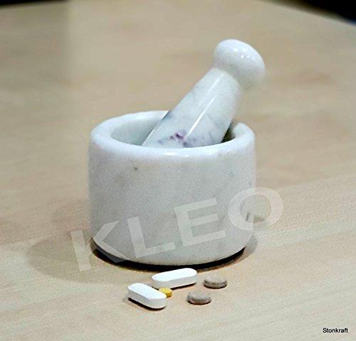 KLEO 2.5" Diameter White Marble Stone Mortar and Pestle Set Spice, Medicine Pill Crusher Masher - Small Size