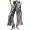 Pantaloni Casual da Donna a Gamba Larga con Patchwork a Quadretti, Orlo Arricciato, Vita Elastica, Vestibilità Rilassata, Lunghi per l'Uso Quotidiano
