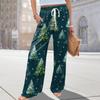 Ladies' Loose And Casual Christmas Printed Wide Leg Pants With Elastic Waistband Drawstring And Pocket Pants