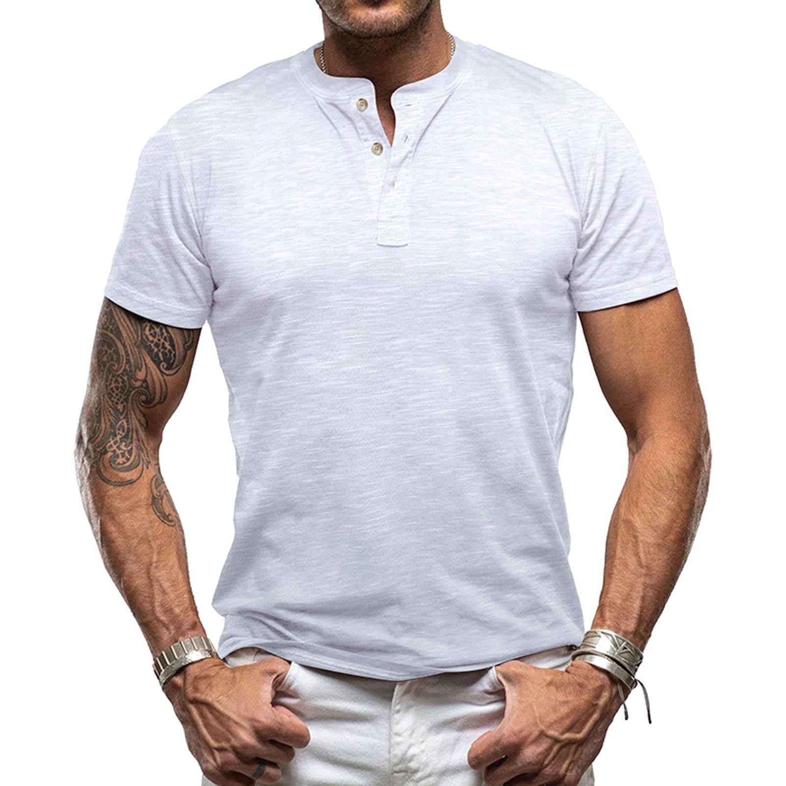 

Men s Shirts Short Sleeve Casual Basic Tee Summer Button Lightweight Stretch T Shirts XL білий