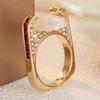 Vintage Inlaid Imitation Opal CZ Women's Ring Unique Gold Color Geometry Daily Wear Party Jewelry Anniversary Gift