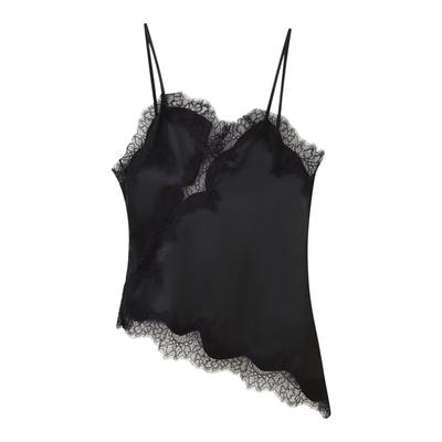Women's Top with Lace Asymmetric Hem - Silky Strappy Top In Lingerie | Elegant Camisole for Evening and Party