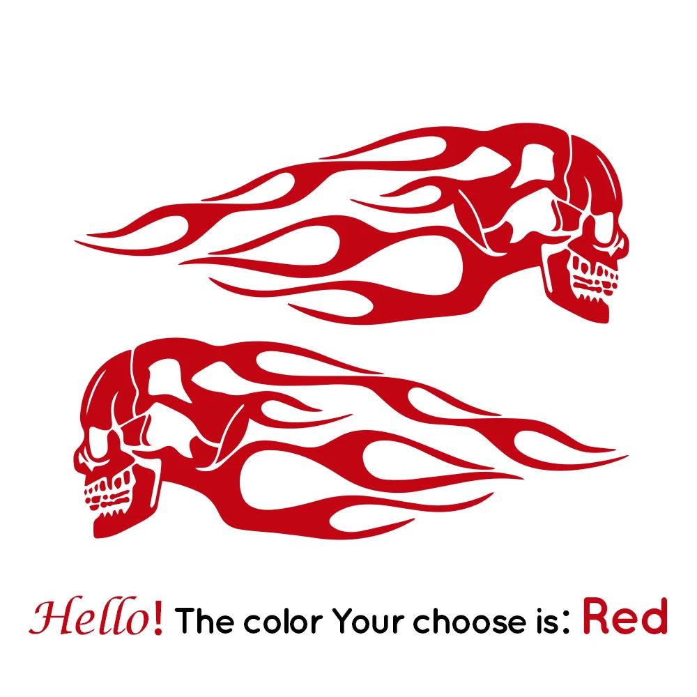 2pcs Skull Flame Vinyl Stickers For Motorcycle General Fuel Tank Flame Sticker Modification Skull Totem Motor Decal
