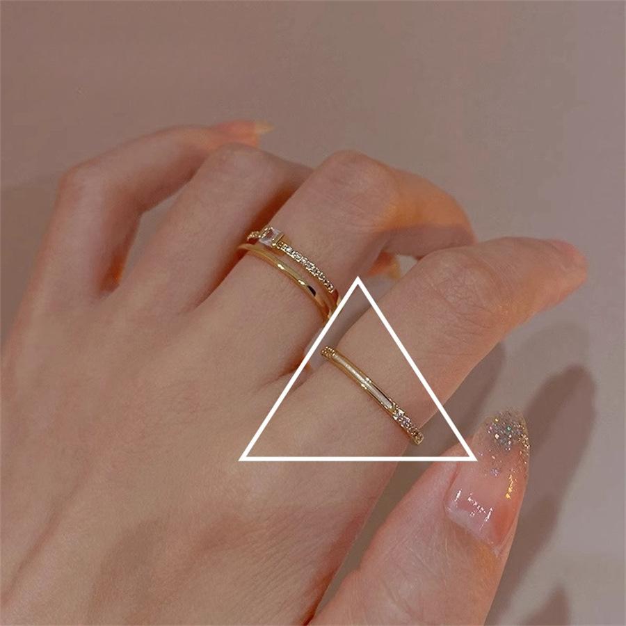 French Retro Double-layer Zircon Ring, Female Index Finger Ring Ins Wind Simple Ring