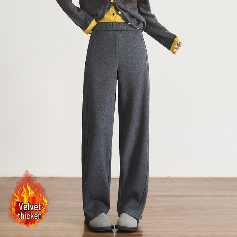 Women's Off-White Cashmere Wide-Leg Wool Pants - Autumn/Winter 2025, Cropped, Thickened, Loose Fit, Fleece-Lined, Straight-Leg Style.
