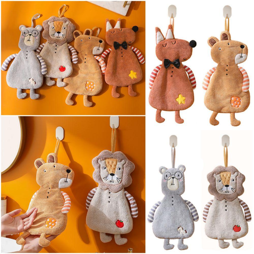 Cartoon Animal Hanging Hand Towels Coral Fleece Bathroom Towel Creative Kitchen Towel  Kitchen