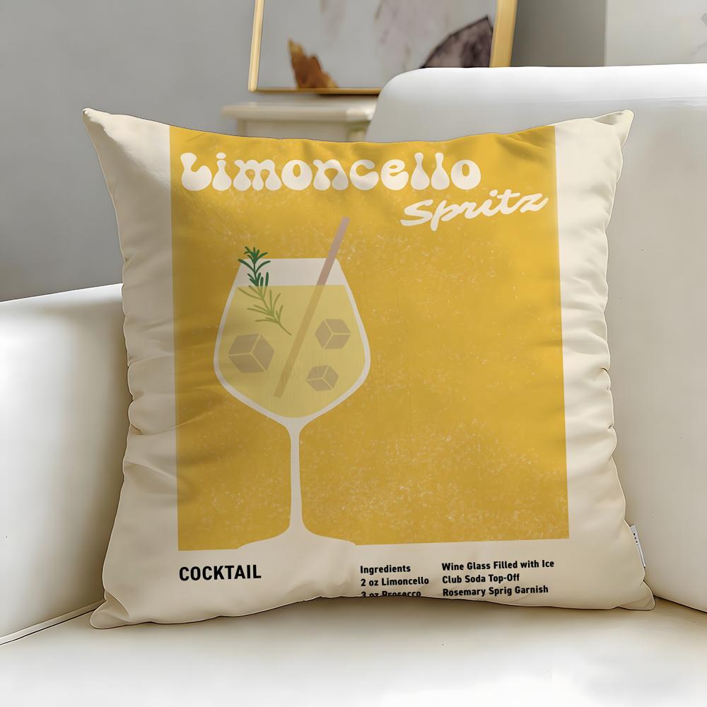 Beverage Theme Limoncello Cocktail Cushion Cover Soft  EasyWash Pillow Case  Versatile for Couch Bed Travel and Office