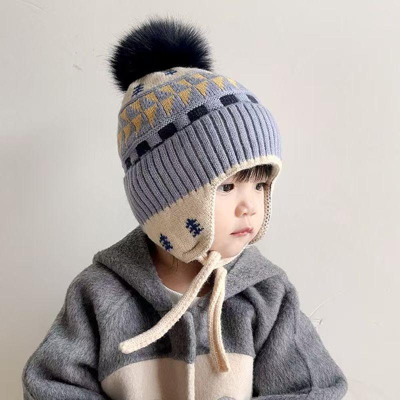 Autumn and Winter Ear Protection Children's Hats, Warm Windproof Pullovers, Boys and Girls Jacquard Wool Hats, Baby Knitted Hats