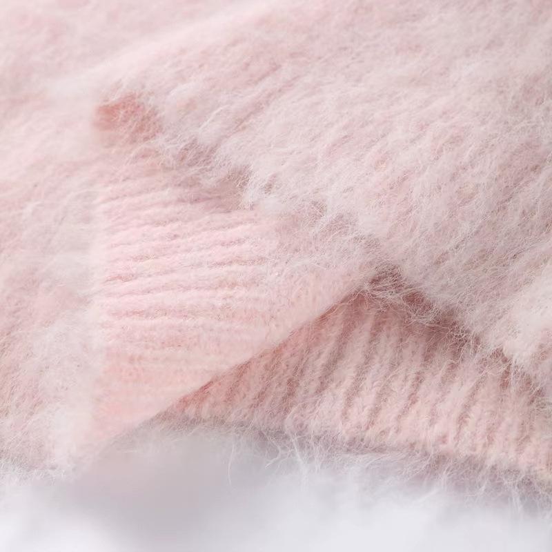 Casual Cross-Border Fashion Sweater with Seahorse Hair, Solid Color, Slanted Neck, and Long Sleeves