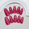Bright Raspberry Simple Sweet Cat Eye Temperament White Fashion European and American Ins Style Removable Nail Art 30 Pieces