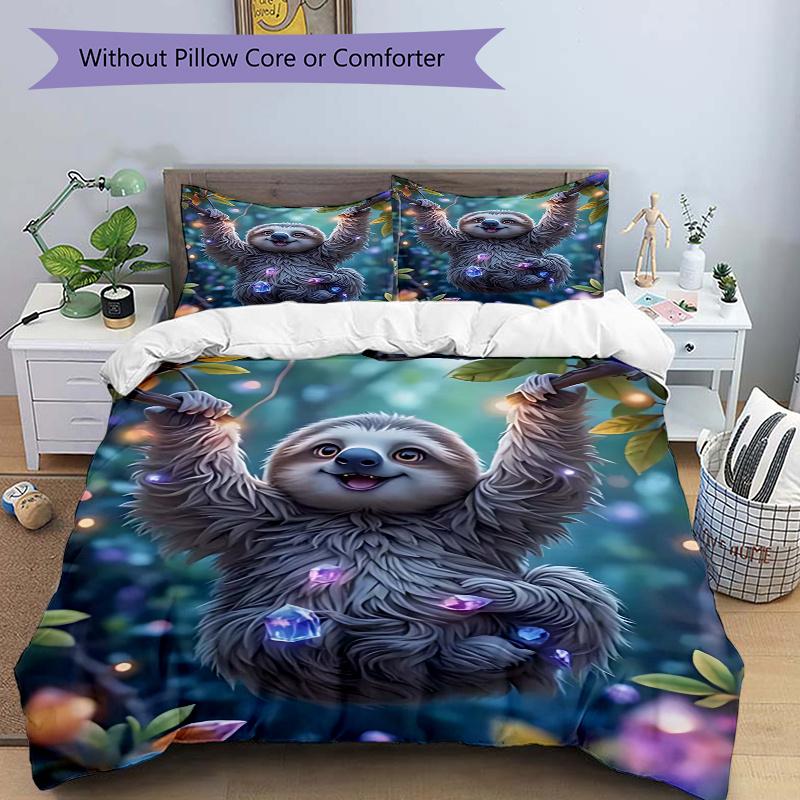 

3pcs Anime Sloth Crystal Beaded Decorative Bedding Set - Includes One Quilt Cover and Two Pillowcases (No Core) - Perfect for Bedroom and Guest Room D 135x200cm