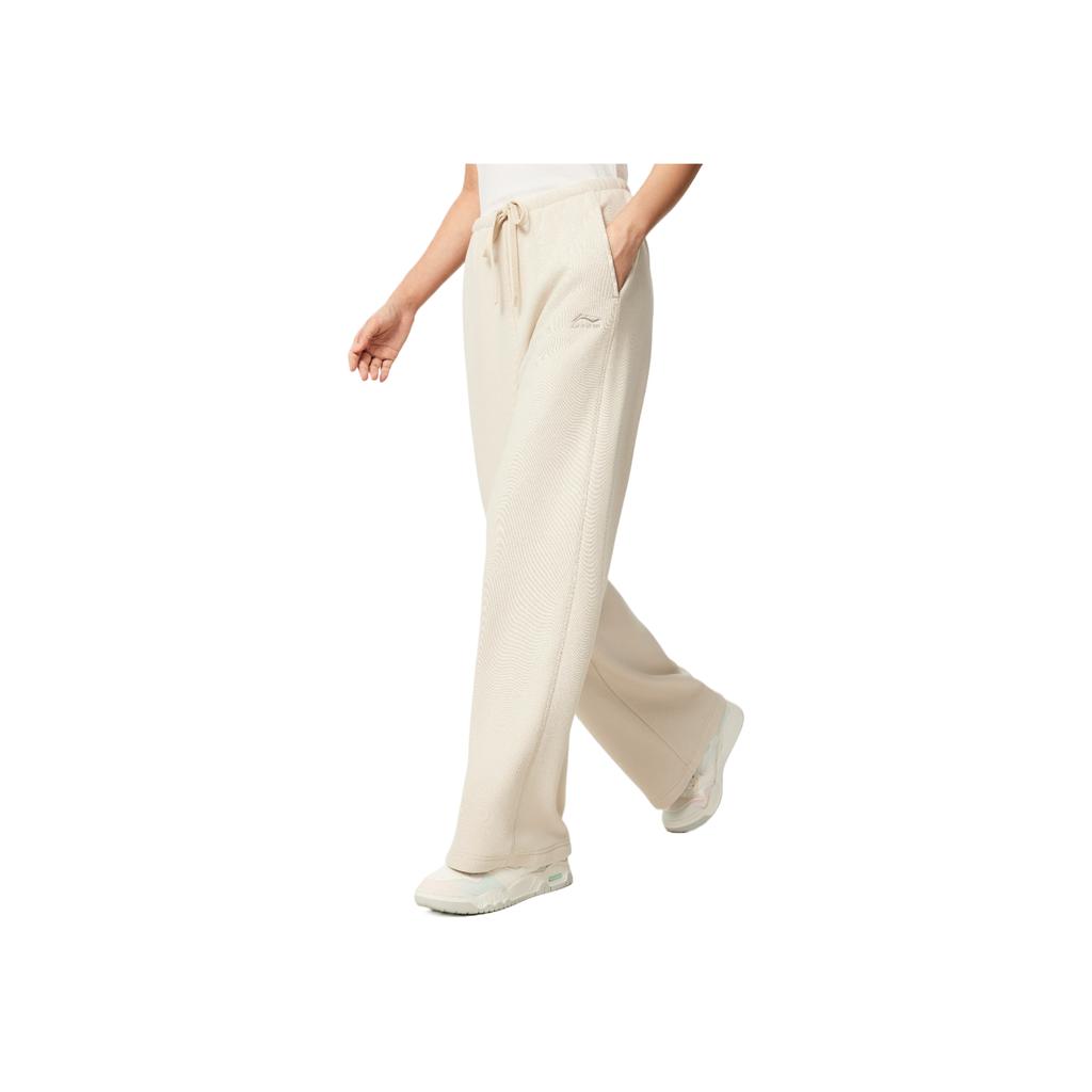 Li Ning Sports Lifestyle Series Fleece Thick Letter Logo Mid Waist Loose Drawstring Knit Sweatpants Women Bottoms AKLVB48-5