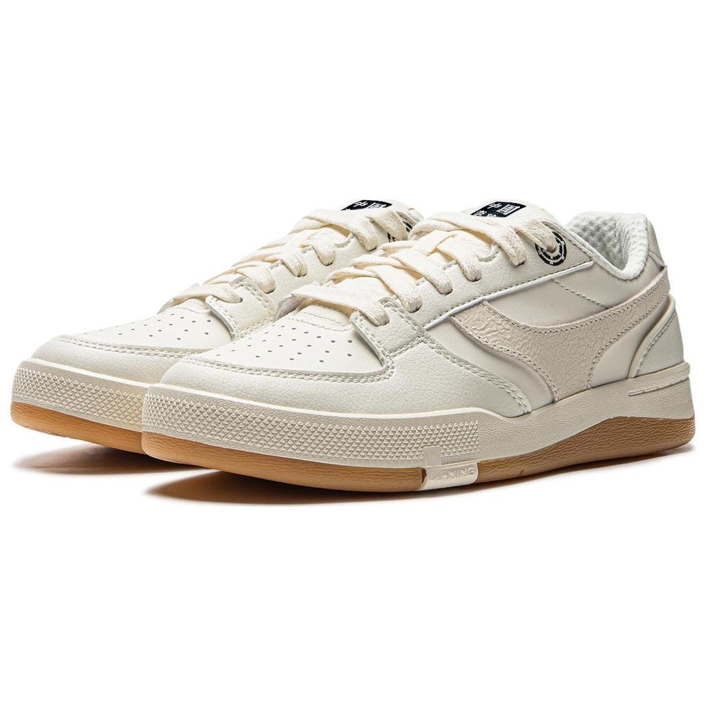 Li Ning Synthetic Leather Zhen Rong 92S Comfortable Versatile Non-Slip Wear-Resistant Low-Top Skate Shoes Women sneaker Beige AEPU038-4
