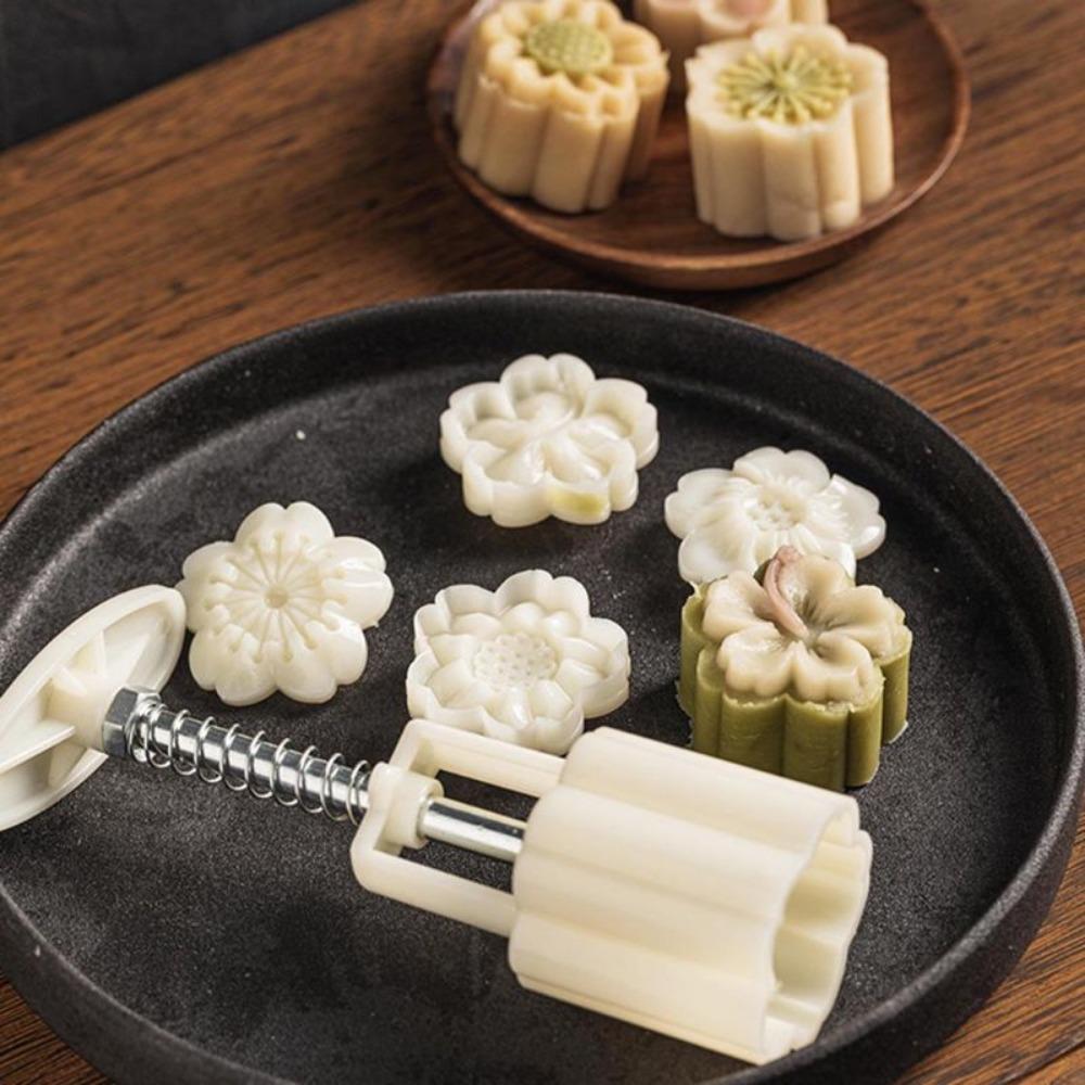 1 Set DIY Mooncake Mold Plastic Hand Press Pastry Mold Hand Press Mung Bean Cake Model Pastry Embossing Make Kitchen Baking Tool