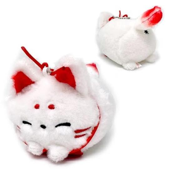 

Fluffy, round fox mascot plush toy, cute character goods, approximately 9cm (Tsubaki (red smile))