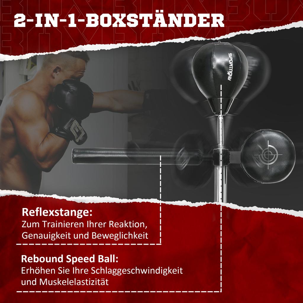 Saco de Velocidad Ajustable, Saco de Boxeo, con Soporte, Barra de Reflejos, Protector de Golpeo, Negro