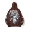 Unisex Oversized Hooded Sweatshirt With Skull Print Cotton Blend Fleece Winter Casual Streetwear Men Women