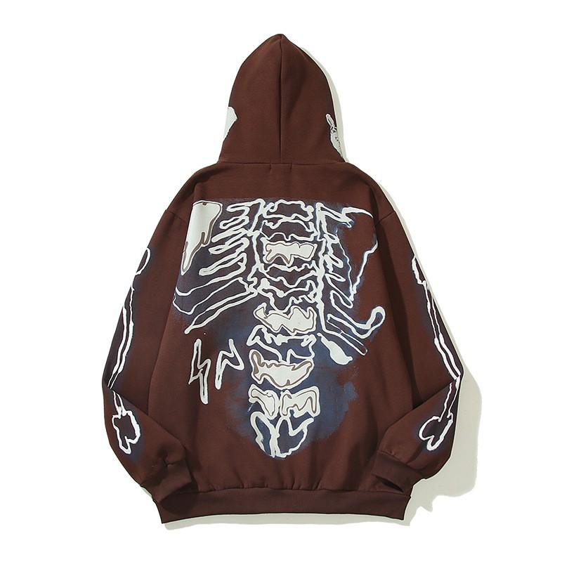 Unisex Oversized Hooded Sweatshirt With Skull Print Cotton Blend Fleece Winter Casual Streetwear Men Women