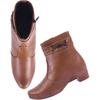 Women'S Tan Ankle Boots With Side Zipper And Metal Detail Low Heel Faux Leather Booties For Everyday Comfort And Style E