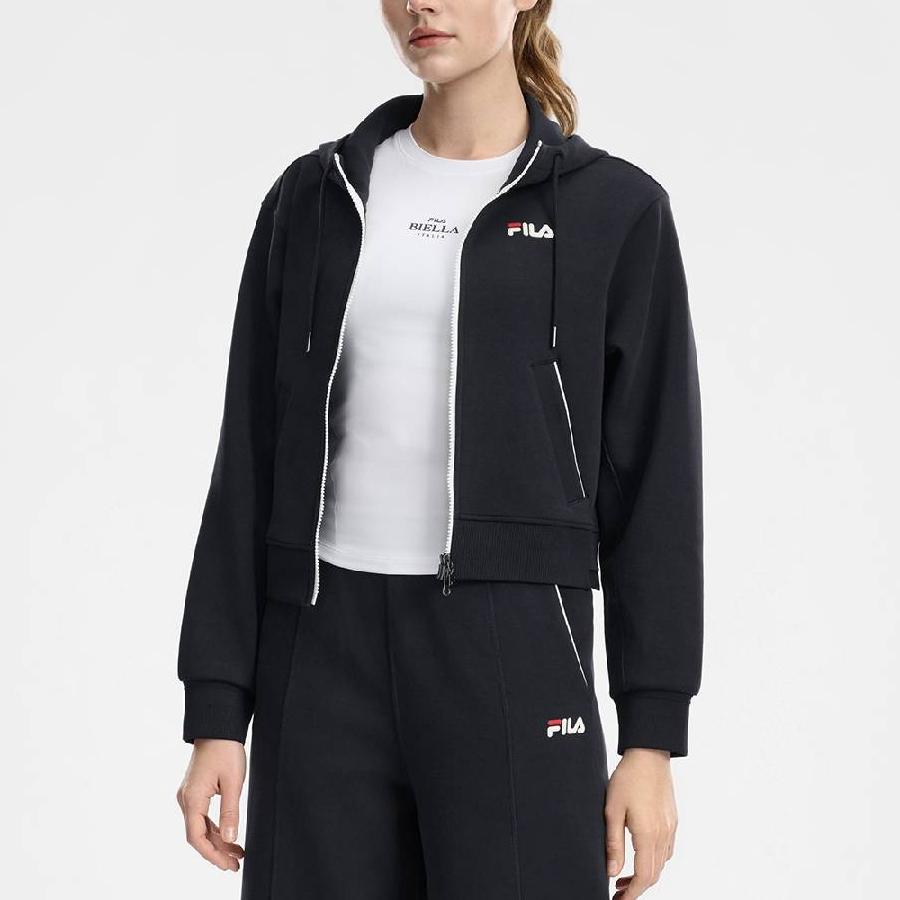 Fila Tennis Loose Fit Zip Knit Hooded Long Sleeve Jacket Women jackets A11W613513F-NV