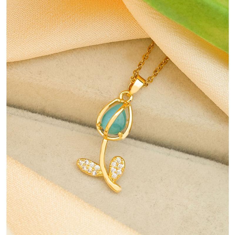 Necklace - Cat's Eye Quartz Tulip Necklace - Unique Design - Versatile and Sophisticated - Suitable for All Seasons - Autumn/Winter