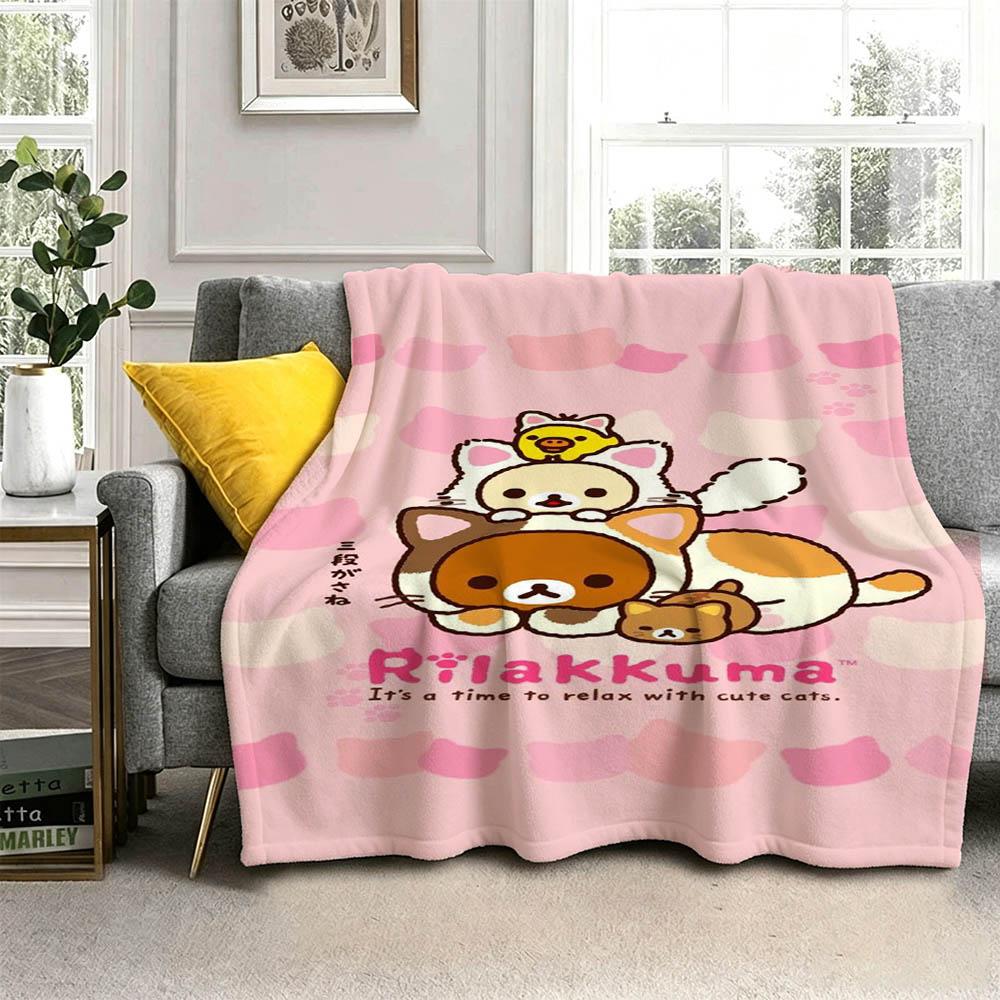 Hot Cute Kawaii Cartoon R-RilakkumaS 3D Flannel Blanket Soft Throw Blanket Art For Home Decor Bedroom Bed Sofa Picnic Fans Gift