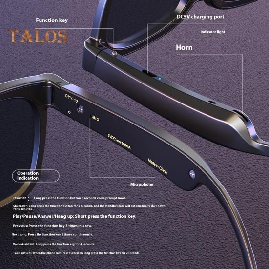 Bluetooth-compatible Smart Sunglasses with Open Ear Audio Voice Control Hands-Free Rechargeable UV-proof Music Glasses Eyewear