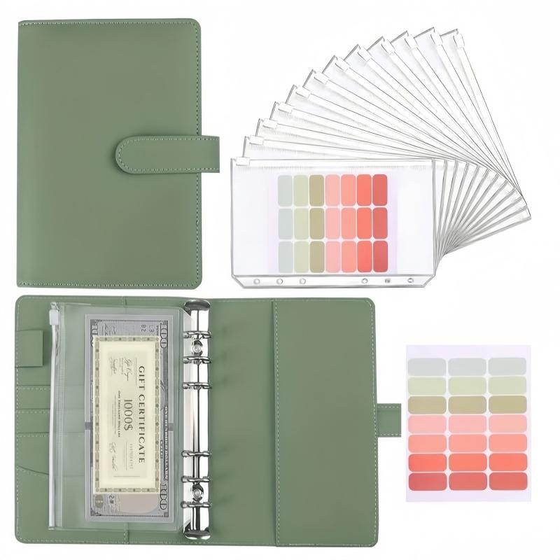 

1pc A6 Budget Binder with Cash Envelope, Cash Savings Book Leather Notebook Binder with 12 A6 Binder Pockets