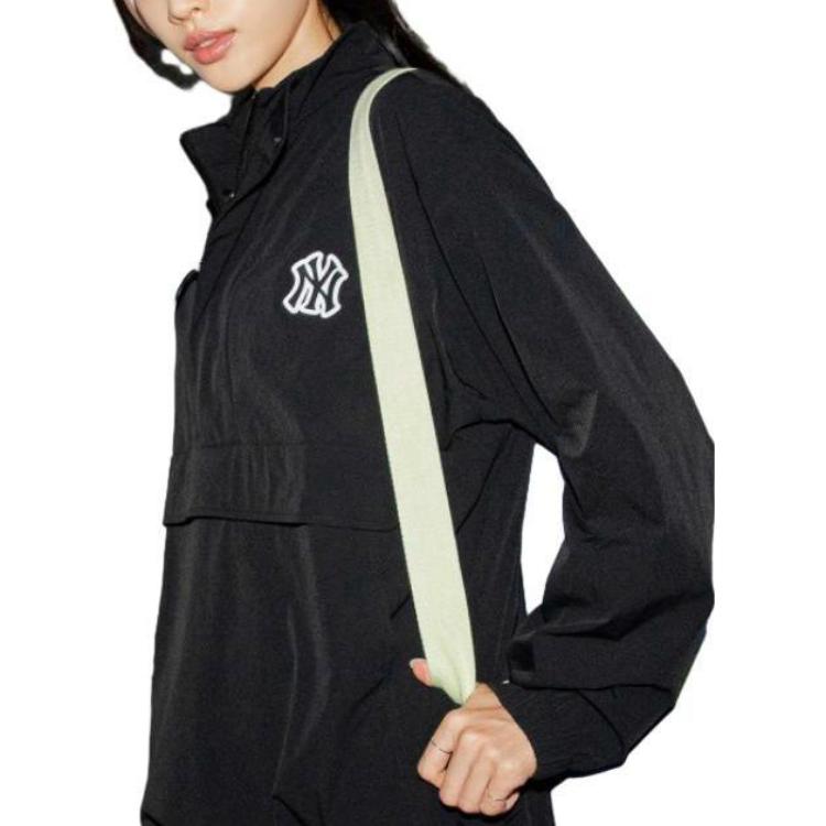 MLB Solid Color Stand Collar Fitted Long Sleeve Jacket Women Jackets Black 3AWJB0234-50BKS
