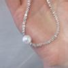 Shiny Silver Single Pearl Necklace Simple Versatile Alloy Necklace Clavicle Chain Jewelry Accessory for Women