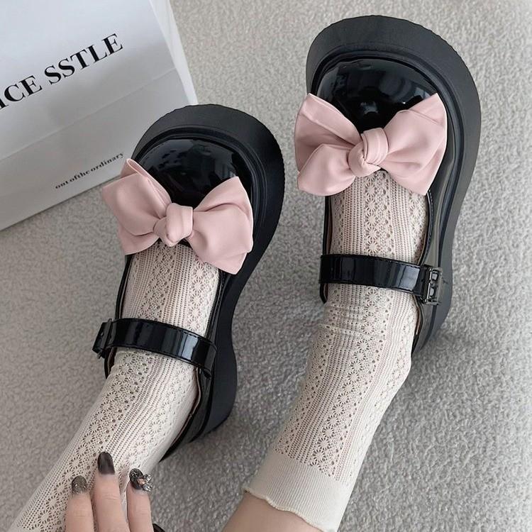 Fashion Bow-Knot Soft Shoes Woman Flats Oxfords Clogs Platform Butterfly Dress Leather Summer New Creepers Mary Janes Butterfly-knot