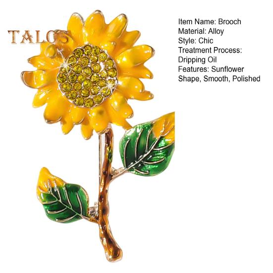Women Brooch Sunflower Shape Enamel Oil Dripping Retro Rhinestone Polished Coat Collar Bag Scarf Hat Decoration Clothes Pin Party Banquet Clothing