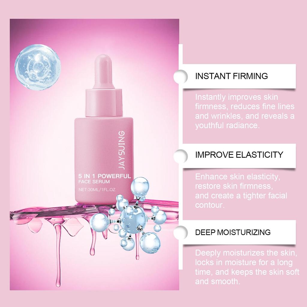 Jaysuing 5-in-1 Nourishing Essence Moisturizes, Firms, and Repairs Facial Skin Elasticity. Easily Absorbed, Non-Greasy. Suitable for Face. 30ml/box