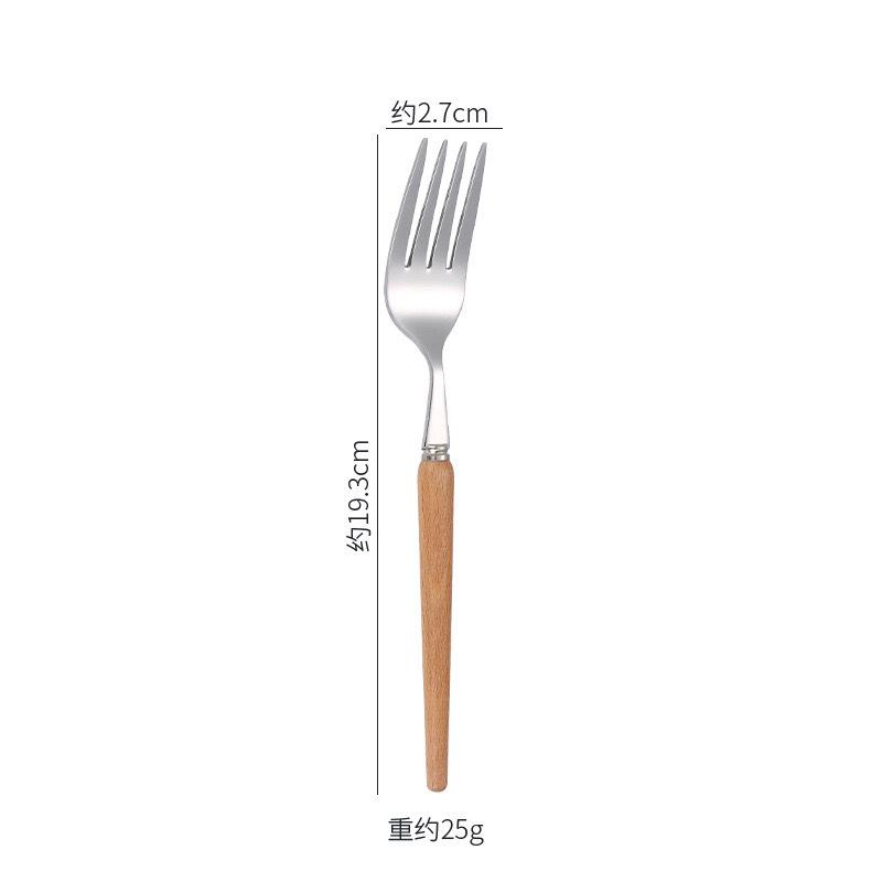Wooden handle stainless steel knife and fork spoon Western food steak knife 304 stainless steel tableware spoon Fruit dessert fork