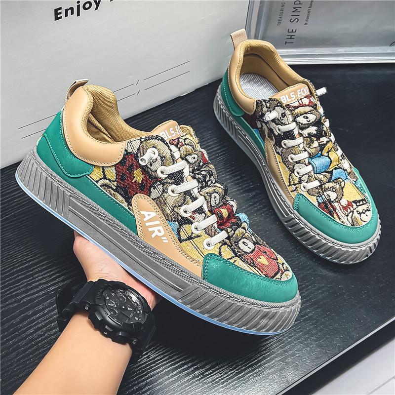 2025 New Autumn Printed Personality Design Street Fashion Lace Up Sports Platform Men's Shoes Board Shoes Zapatillas Hombre