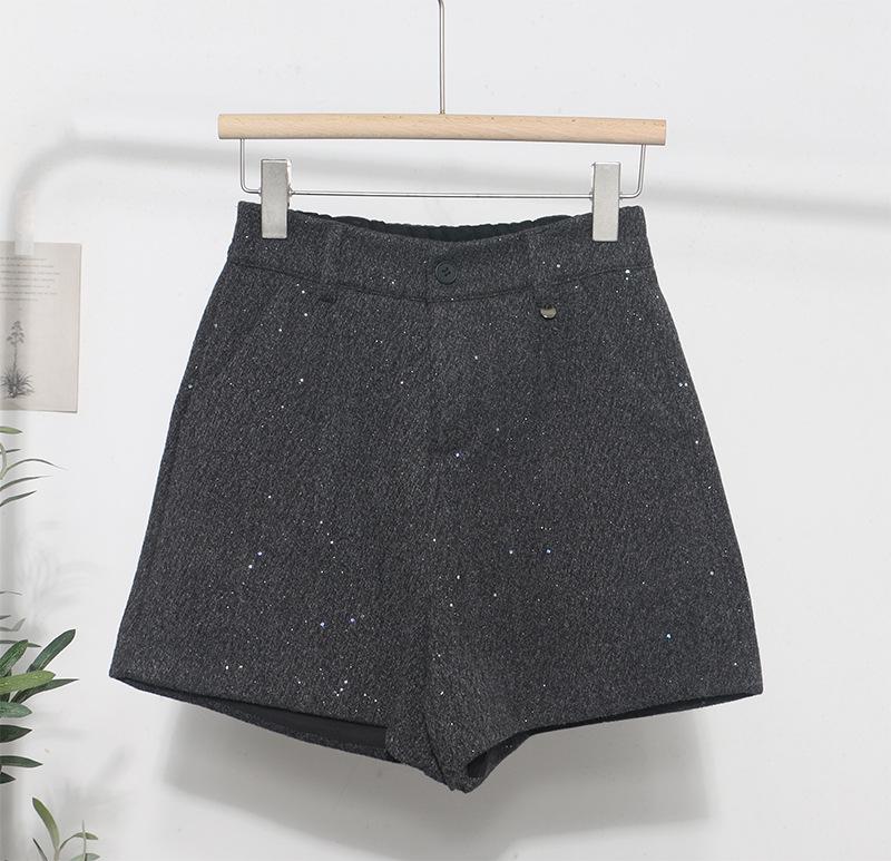 Winter High-Waist Starry Sky Sequin Shorts - Casual Wide-Leg Bootcut Design Small