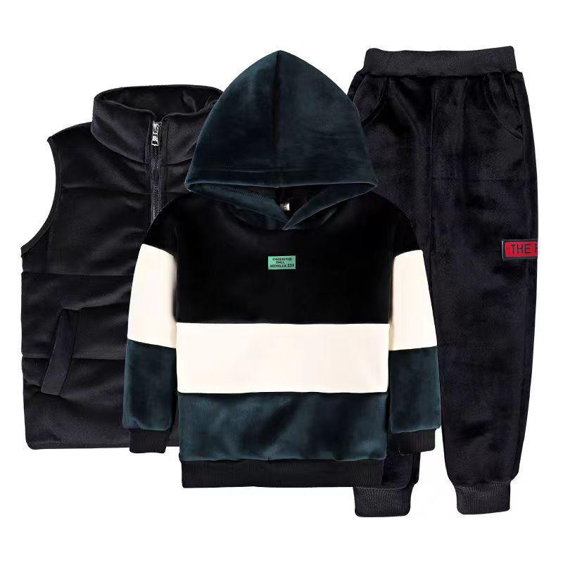 Autumn Winter Boys Tracksuit Toddler Clothes Velvet Jacket Zipper Hoodie Pant Children Kids