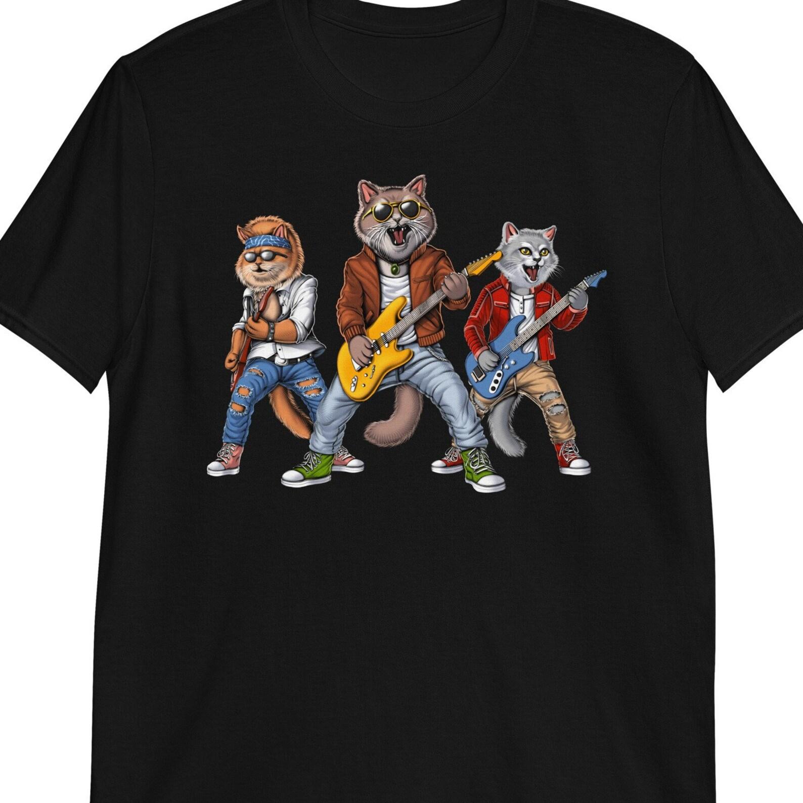Cats Playing Guitar T-Shirt: Heavy Metal Rock Band Tee 120