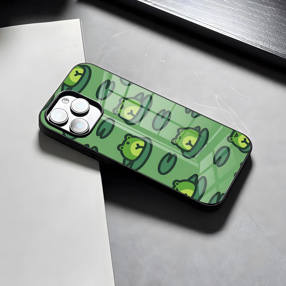 Cute Green Frog Phone Case For IPhone 17 Pro Max 15 Pro 16 14 Plus 12 13 Mini 11 Pro Shockproof Glass Cover