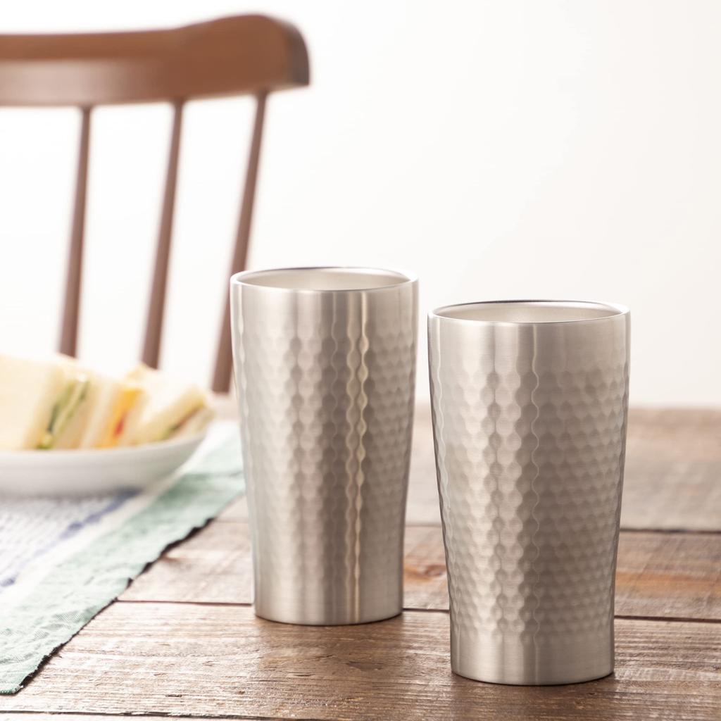 Maebata Luxe Pair of Thermo Silver 51350 Tumblers, & Silver, 340ml,