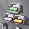 Bathroom Soap Holder Flip Lid Soap Storage Box Wall Mounted No Punch Soap Dish with Drain Storage Rack Soap Sheets Soap Saver