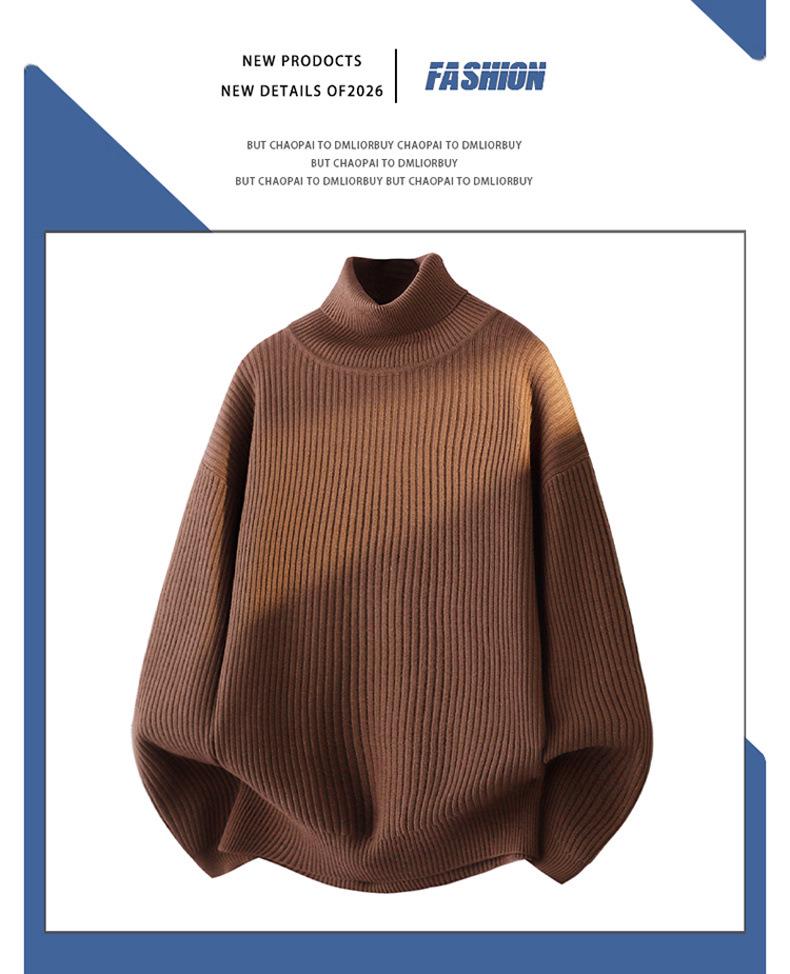 Men's Winter Thickened Turtleneck Sweater - Trendy Solid Color Youth Knitwear with Long Collar