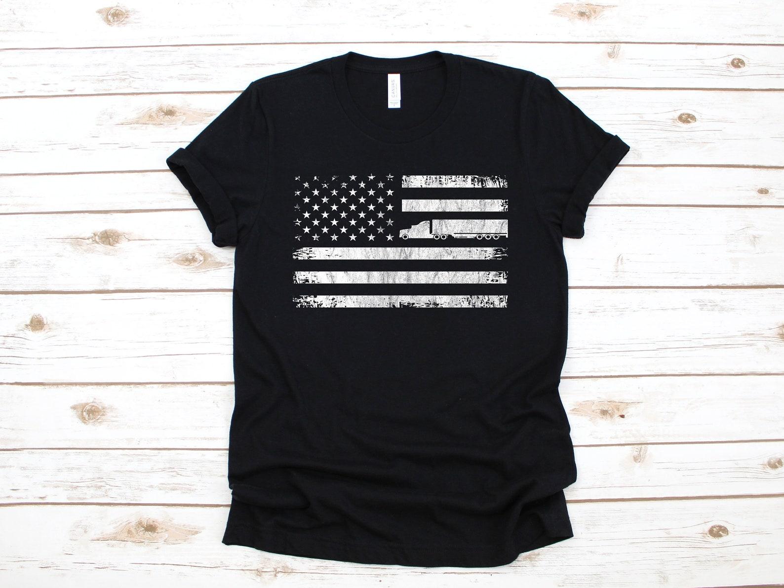 American Flag Trucker T-Shirt, Patriotic Trucker, USA Flag Gifts for Truckers, Semi Truck Driving Gift, Tank Top, T-shirt,T-shirt 3XL