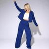 Women's Light Khaki Short Blazer and Wide-Leg Trousers Set