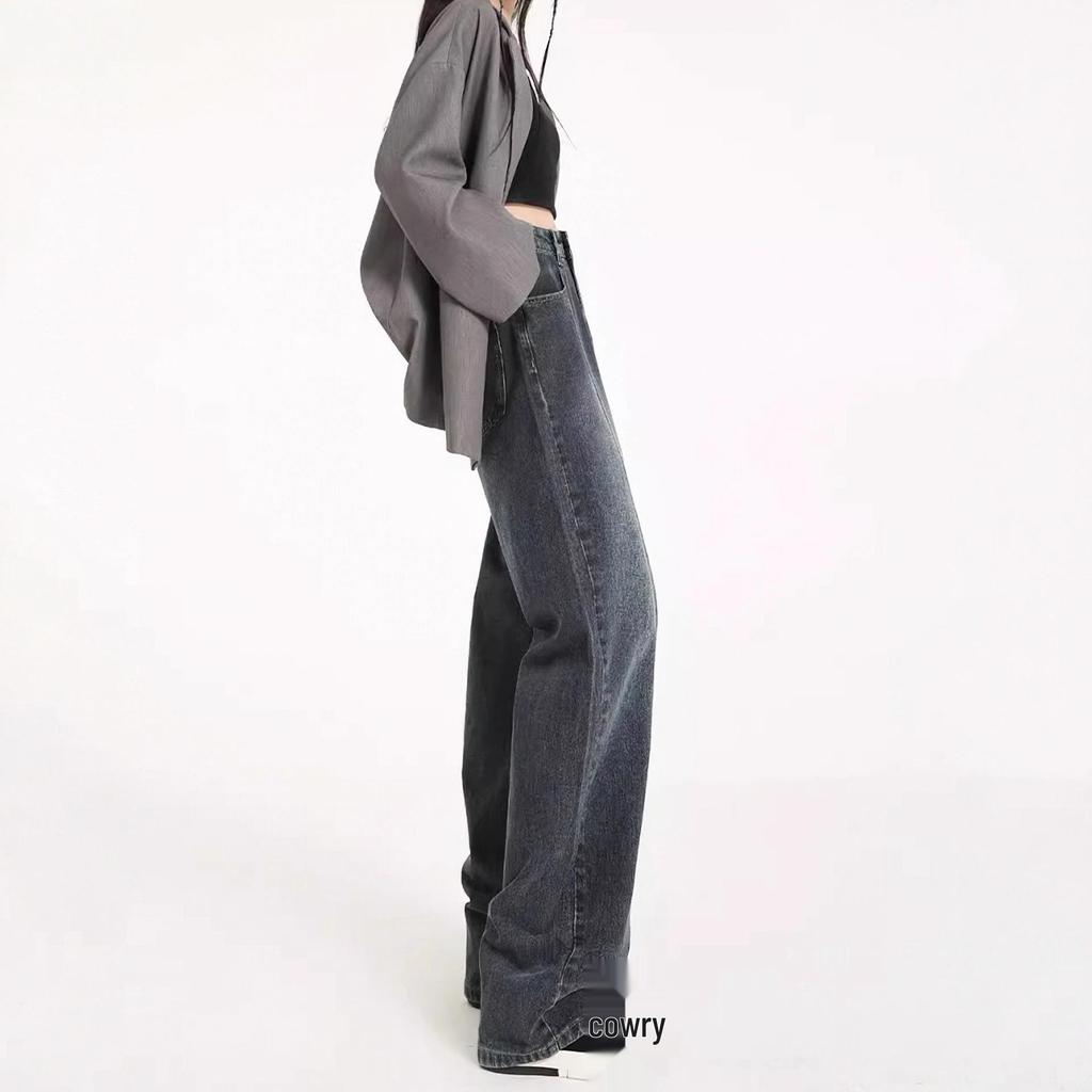 Women's Retro Wide-Leg High-Waist Jeans - Loose, Straight, Floor-Length for Spring & Autumn 2026