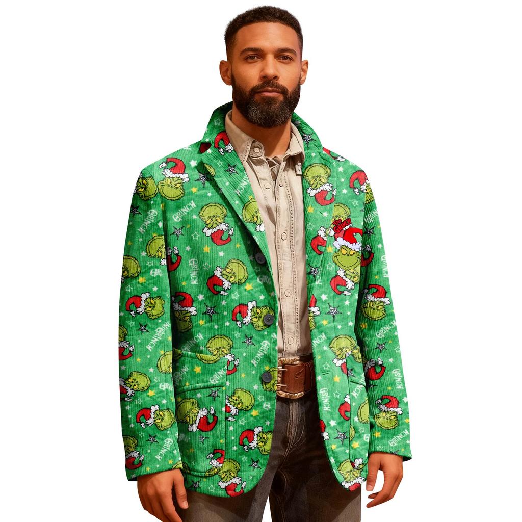 Men's Ugly Christmas Corduroy Warm Pocket Suit Jacket Cardigan Men's Casual Suit
