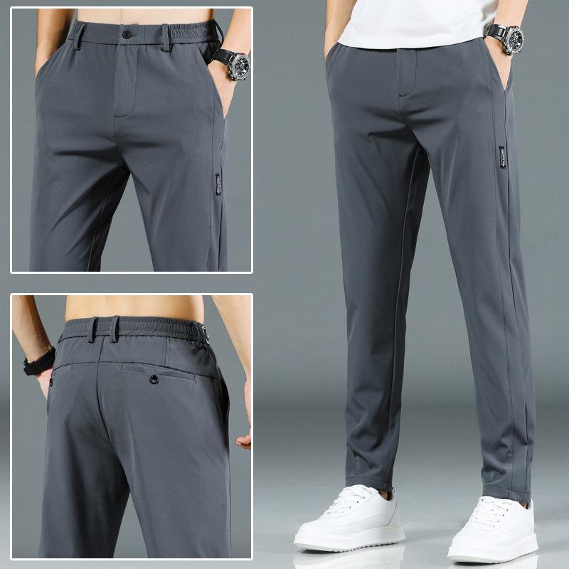 Summer Thin Ice Silk Trousers Speed Dry Trousers Casual Trousers Men's Sports Trousers Elastic Waist Trend Black Long Trousers